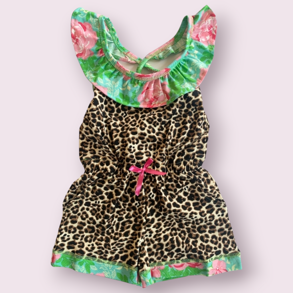 Leopard Floral Print Shorts Jumpsuit